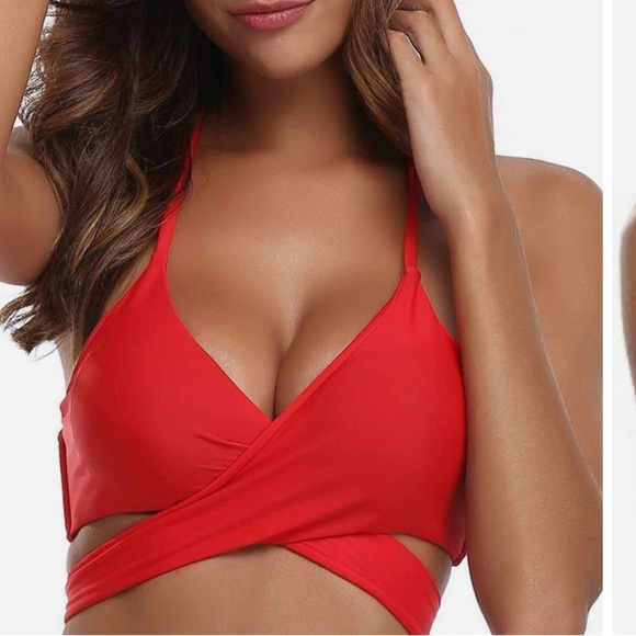 NWT Carmen Marc Valvo Swim Sense Red scarlet Wrap Top - Picture 1 of 12